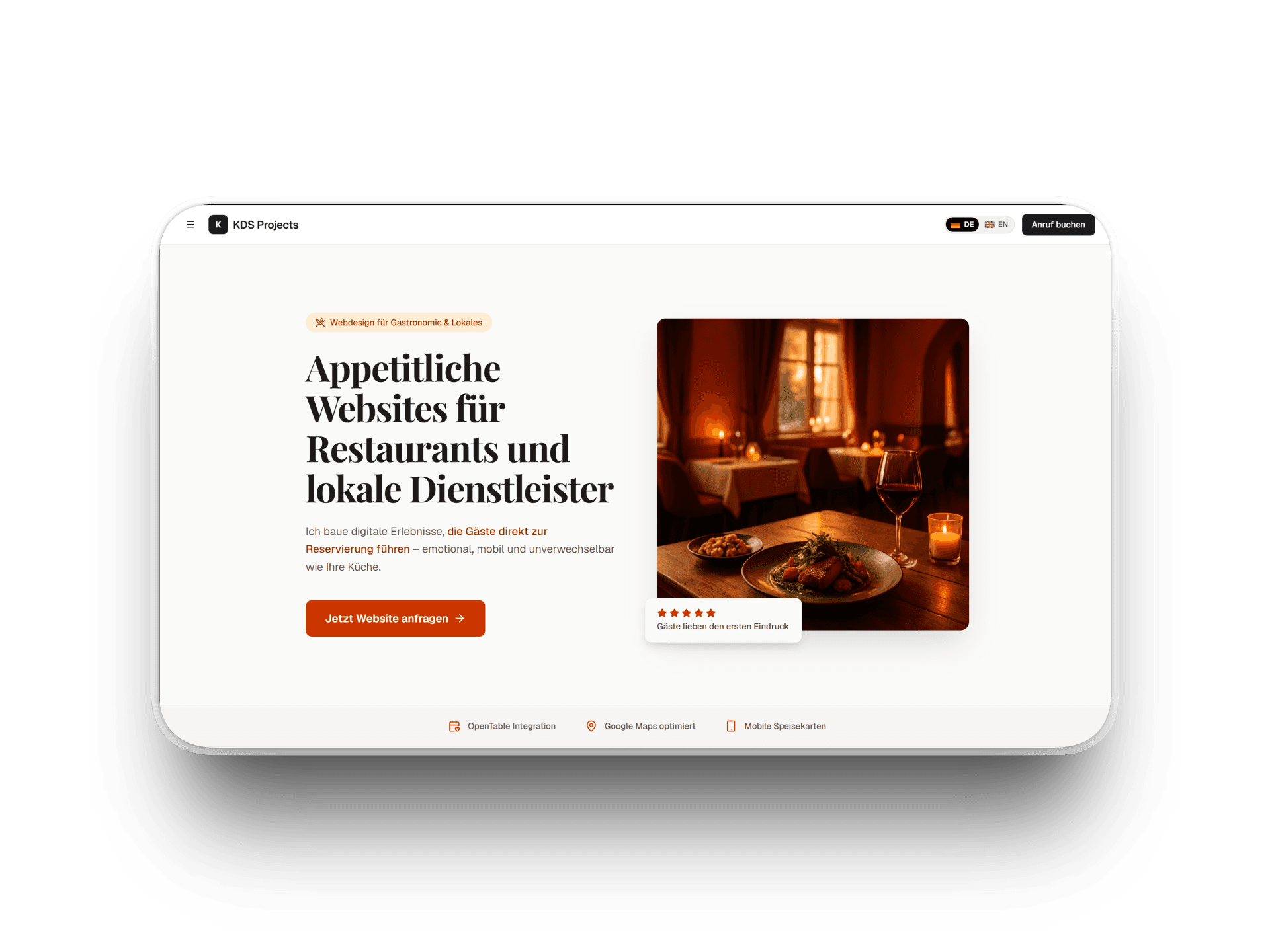 Gastronomie & Lokales Website Vorschau